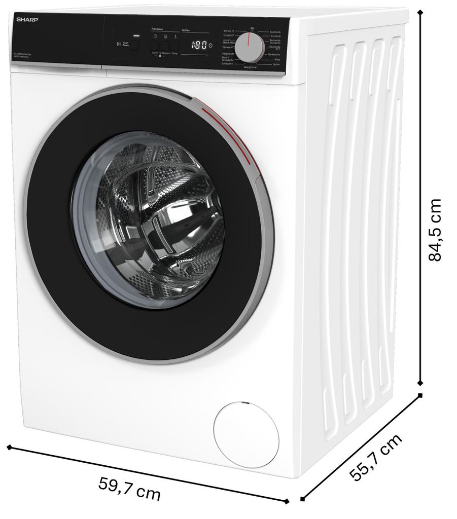Sharp ES - NFA816BW1NA - DE Waschmaschine (8 kg, EEK A, 1600 U/min.), (Inverter Motor, AquaStop), Weiß
