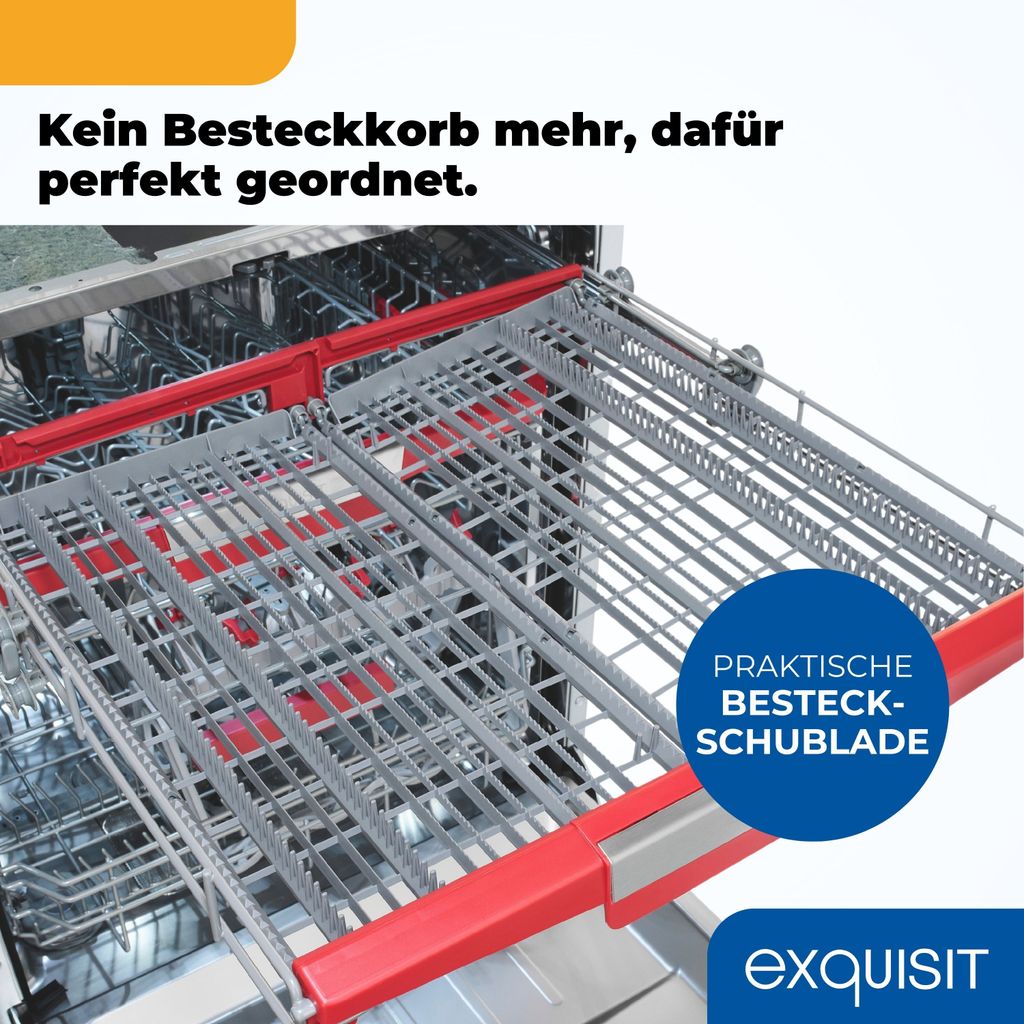 Exquisit Einbaugeschirrspüler, Vollintegrierte Spülmaschine, 14 Maßgedecke, Besteckschublade, Aquastop, Automatischer Türöffner, EGSP9614 - E - 031B inox
