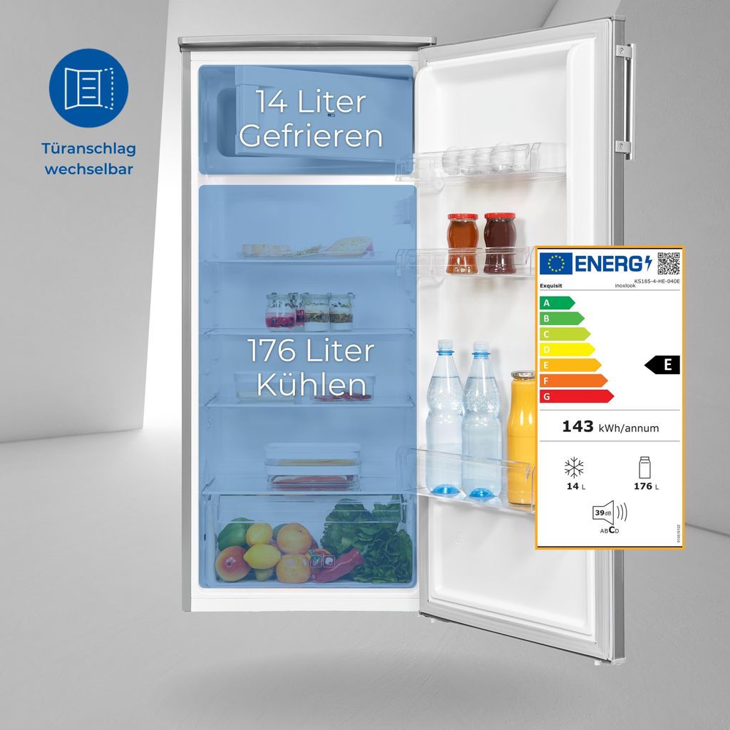 Exquisit Kühlschrank KS185 - 4 - HE - 040E inoxlook