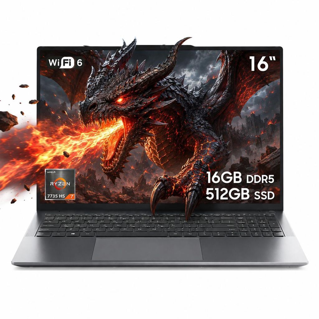 Blackview GamiBook 6, 16" AMD Ryzen 7 7735HS gaming laptop mit Tastaturschutzfolie Notebook, 16:10 FHD/16GB+512GB SSD/AMD Radeon 680M Graphics/Wifi 6