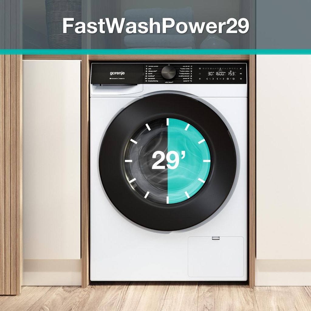 gorenje W5G694A1T1 Waschmaschine 9kg Fassungsvermögen., 1400 U/min, total AquaStop, WIFI, Schnellprogramm Power 29, weiß