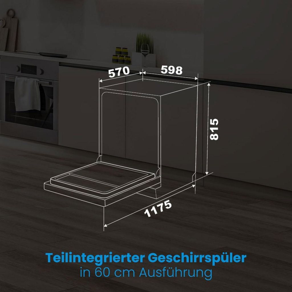 Bomann Geschirrspüler 60cm, teilintegrierte Ausführung, sehr leise, automatische Türöffnung, inkl. Aquastop, 40° - 65°C, 6 Programme - GSPE 7423 TI