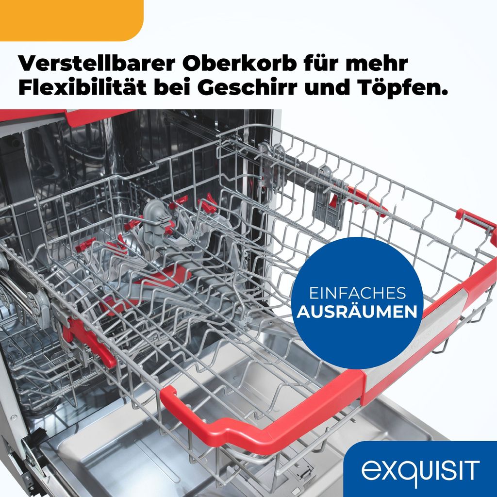 Exquisit Einbaugeschirrspüler, Vollintegrierte Spülmaschine, 14 Maßgedecke, Besteckschublade, Aquastop, Automatischer Türöffner, EGSP9614 - E - 031B inox