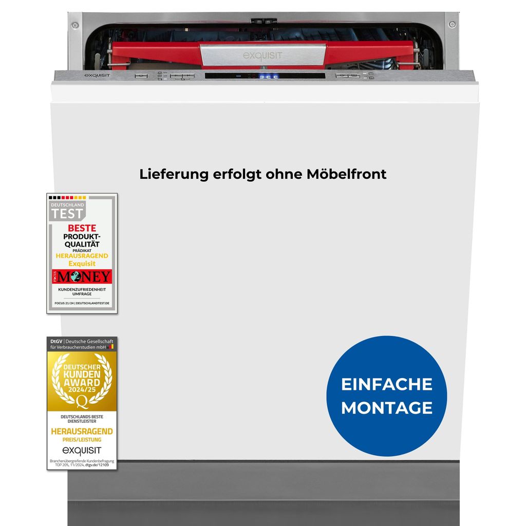 Exquisit Einbaugeschirrspüler, Vollintegrierte Spülmaschine, 14 Maßgedecke, Besteckschublade, Aquastop, Automatischer Türöffner, EGSP9614 - E - 031B inox