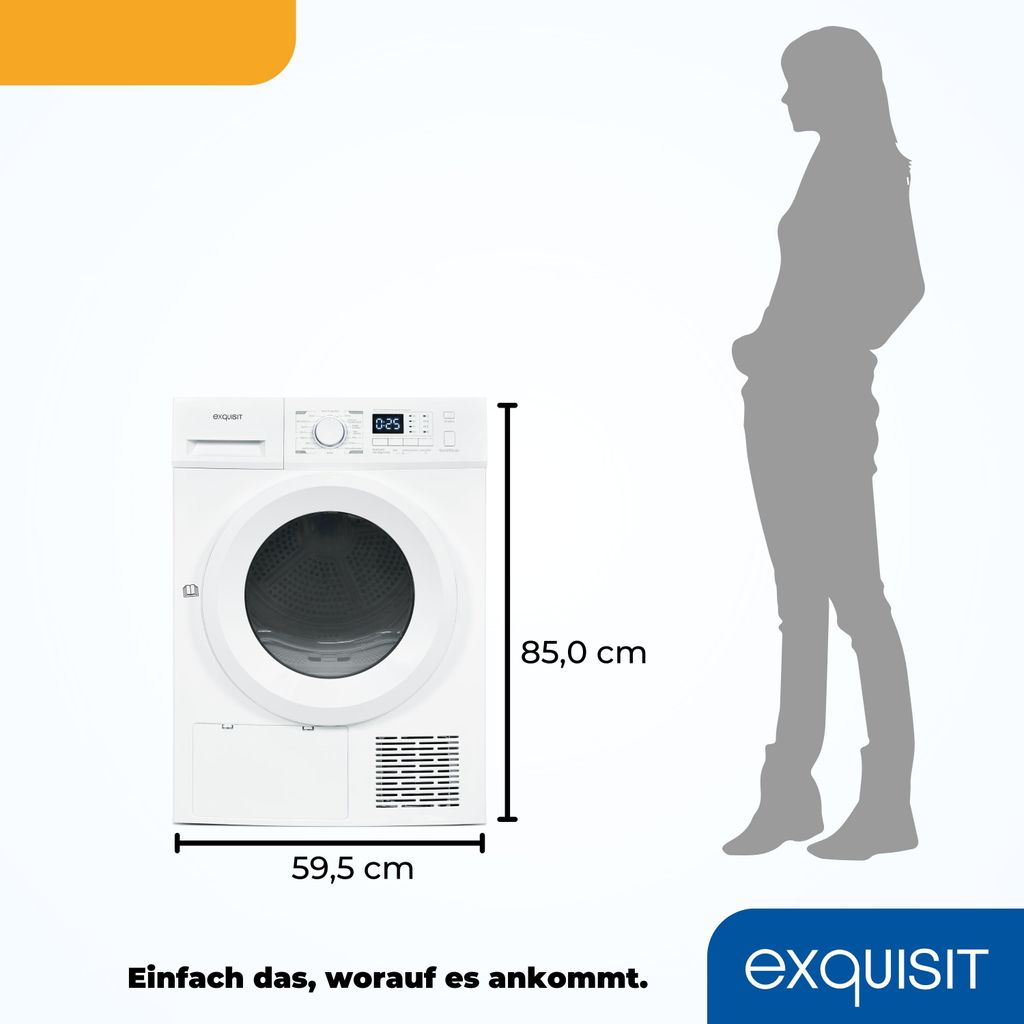 Exquisit Wärmepumpentrockner, 8kg Trockner mit 16 Programmen, Startzeitvorwahl, Knitterschutz, TWP803 - 030E weiss
