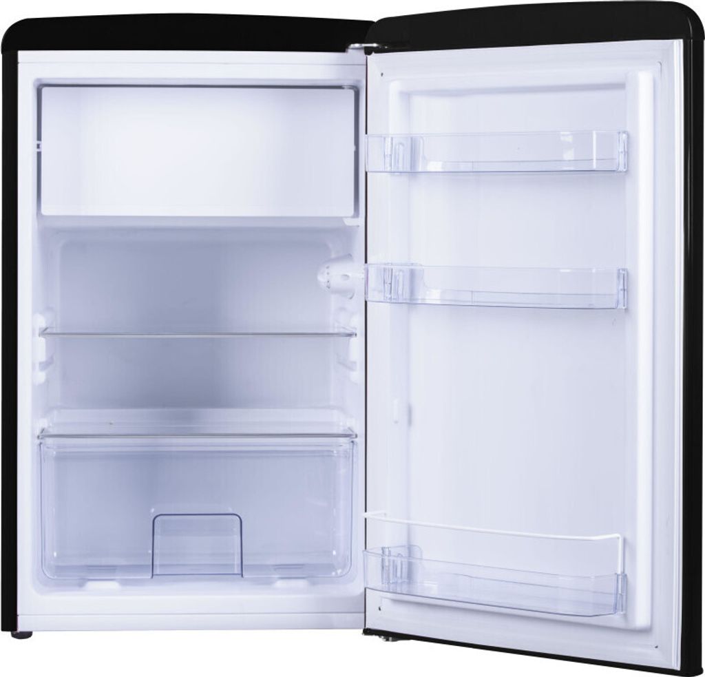 Amica KS 15614 S, Kühlschrank mit Gefrierfach im Retro Design, 85 cm Höhe, black,