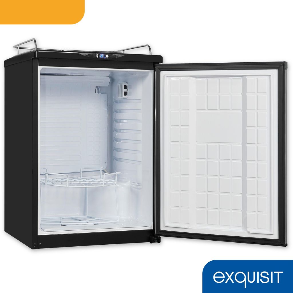 Exquisit Bierkühler, 163 Liter, mit Zapfvorrichtung, Gitterablagen, Türanschlag wechselbar, 89 cm Höhe, 42 dB, Display, BK160 - HE - 300G inox