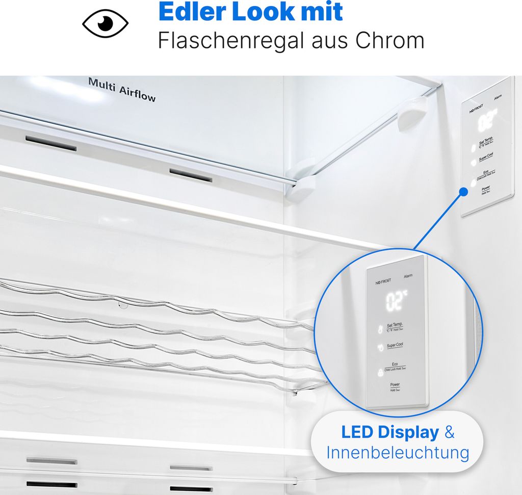 Bomann Kühlschrank ohne Gefrierfach 322l / 172cm / mit Schnellkühlfunktion und MultiAirflow - System, Getränkekühlschrank 5 Ablagen, VS 7345
