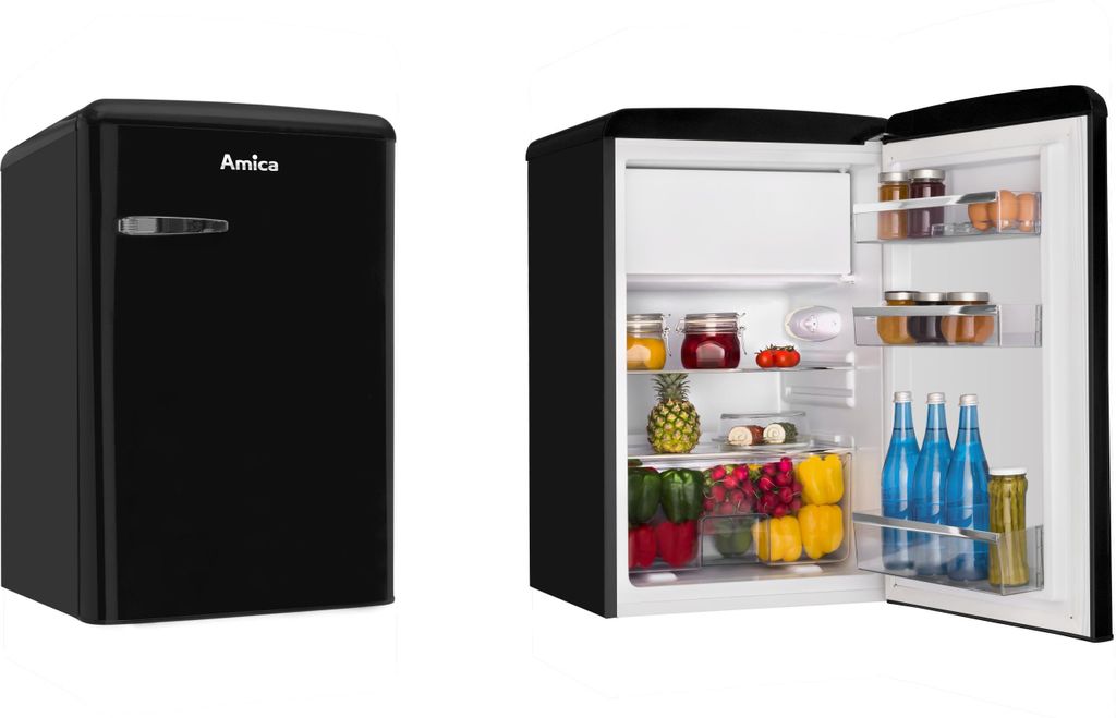 Amica KS 15614 S, Kühlschrank mit Gefrierfach im Retro Design, 85 cm Höhe, black,