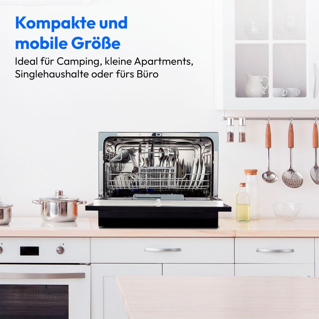 MEDION® MEDION Tischgeschirrspüler DWT 60 (6 Gedecke Fassungsvermögen, 7 Reinigungsprogramme, LED Anzeige, 47 dB, MD37496) schwarz