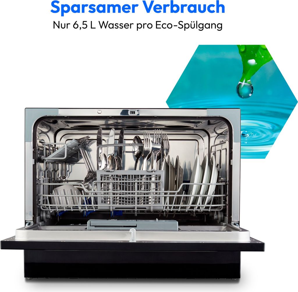 MEDION® MEDION Tischgeschirrspüler DWT 60 (6 Gedecke Fassungsvermögen, 7 Reinigungsprogramme, LED Anzeige, 47 dB, MD37496) schwarz