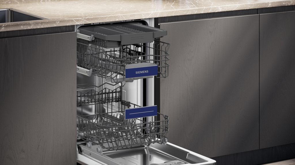 Siemens SR43ES25ME, Unterbau, Single (45 cm breit), Gebürsteter Stahl, Schwarz, Tasten, 1,75 m