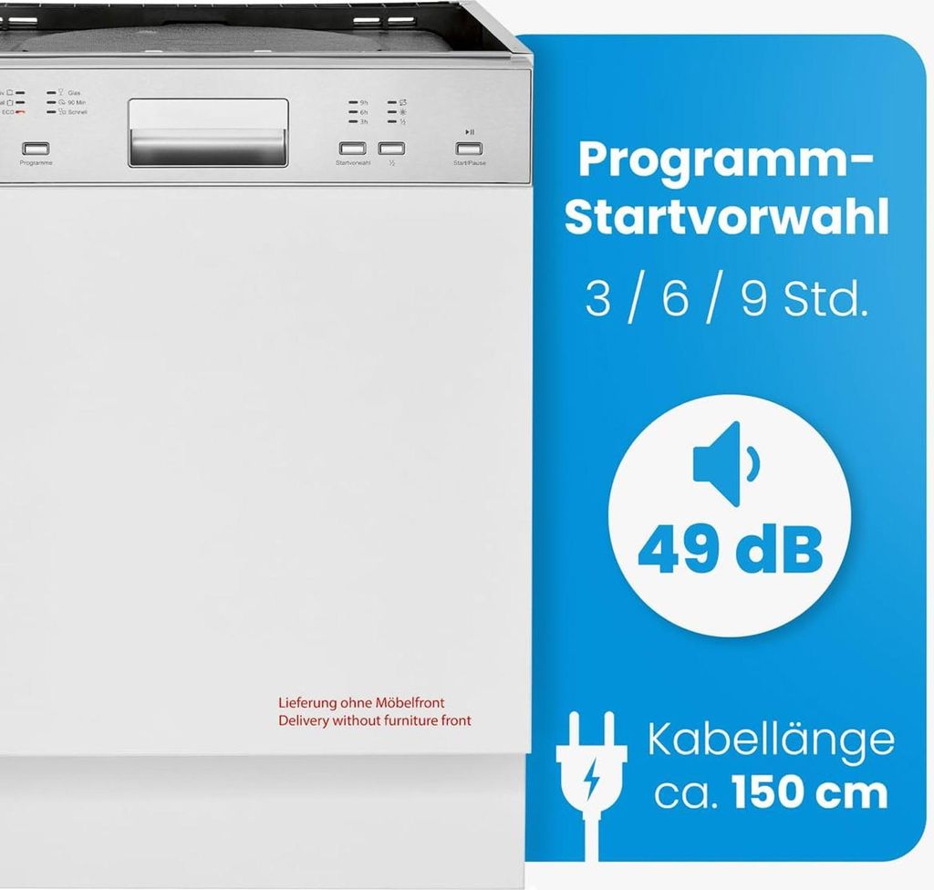 Bomann Geschirrspüler 60cm, teilintegrierte Ausführung, sehr leise, automatische Türöffnung, inkl. Aquastop, 40° - 65°C, 6 Programme - GSPE 7423 TI