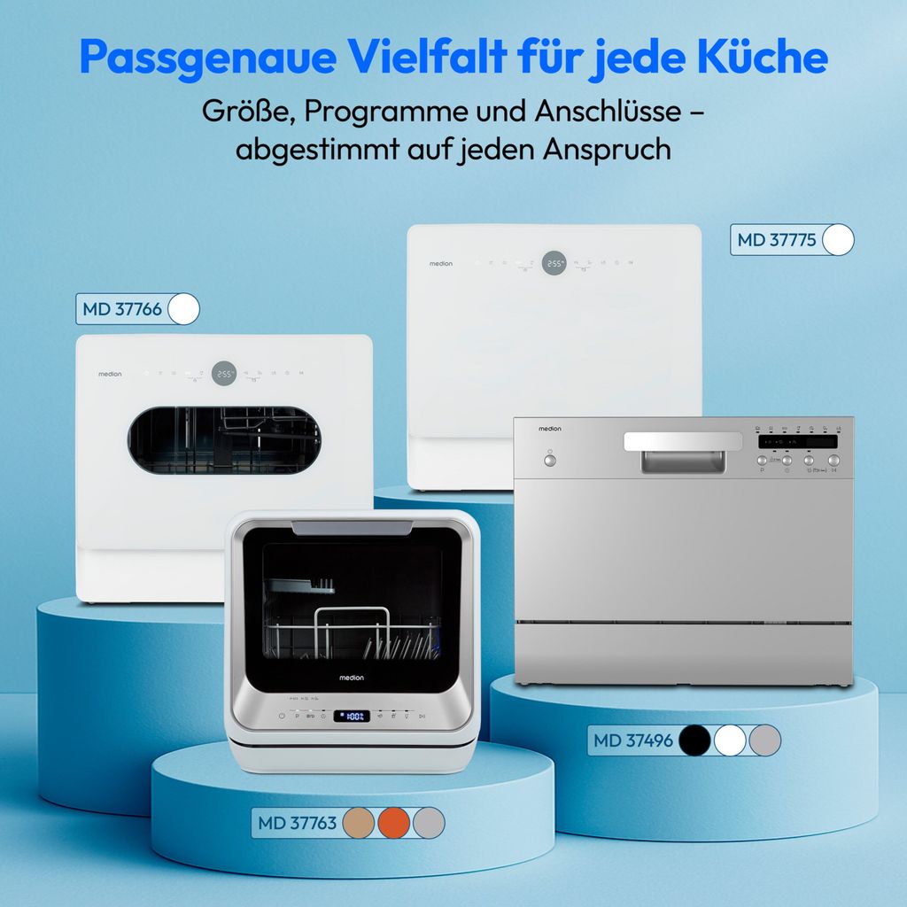 MEDION® MEDION Tischgeschirrspüler DWT 60 (6 Gedecke Fassungsvermögen, 7 Reinigungsprogramme, LED Anzeige, 47 dB, MD37496) schwarz