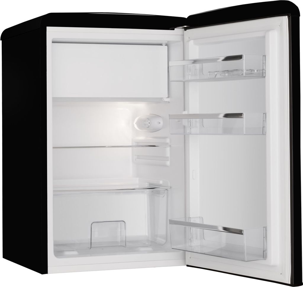Amica KS 15614 S, Kühlschrank mit Gefrierfach im Retro Design, 85 cm Höhe, black,
