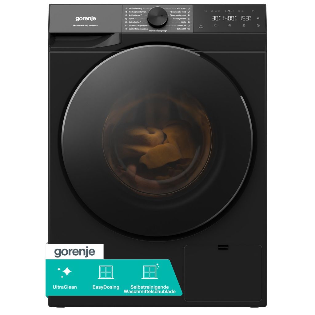 gorenje W53G494A1P1B Waschmaschine G400, 9 kg Fassunvermögen, 1400 U/min., WLAN, SteamTech, Frontlader, schwarz