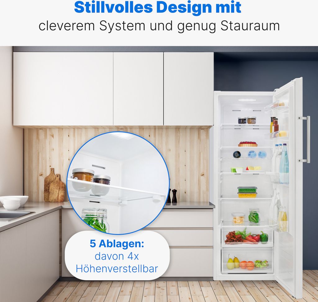 Bomann Kühlschrank ohne Gefrierfach 322l / 172cm / mit Schnellkühlfunktion und MultiAirflow - System, Getränkekühlschrank 5 Ablagen, VS 7345