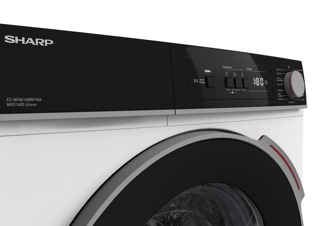 Sharp ES - NFA816BW1NA - DE Waschmaschine (8 kg, EEK A, 1600 U/min.), (Inverter Motor, AquaStop), Weiß