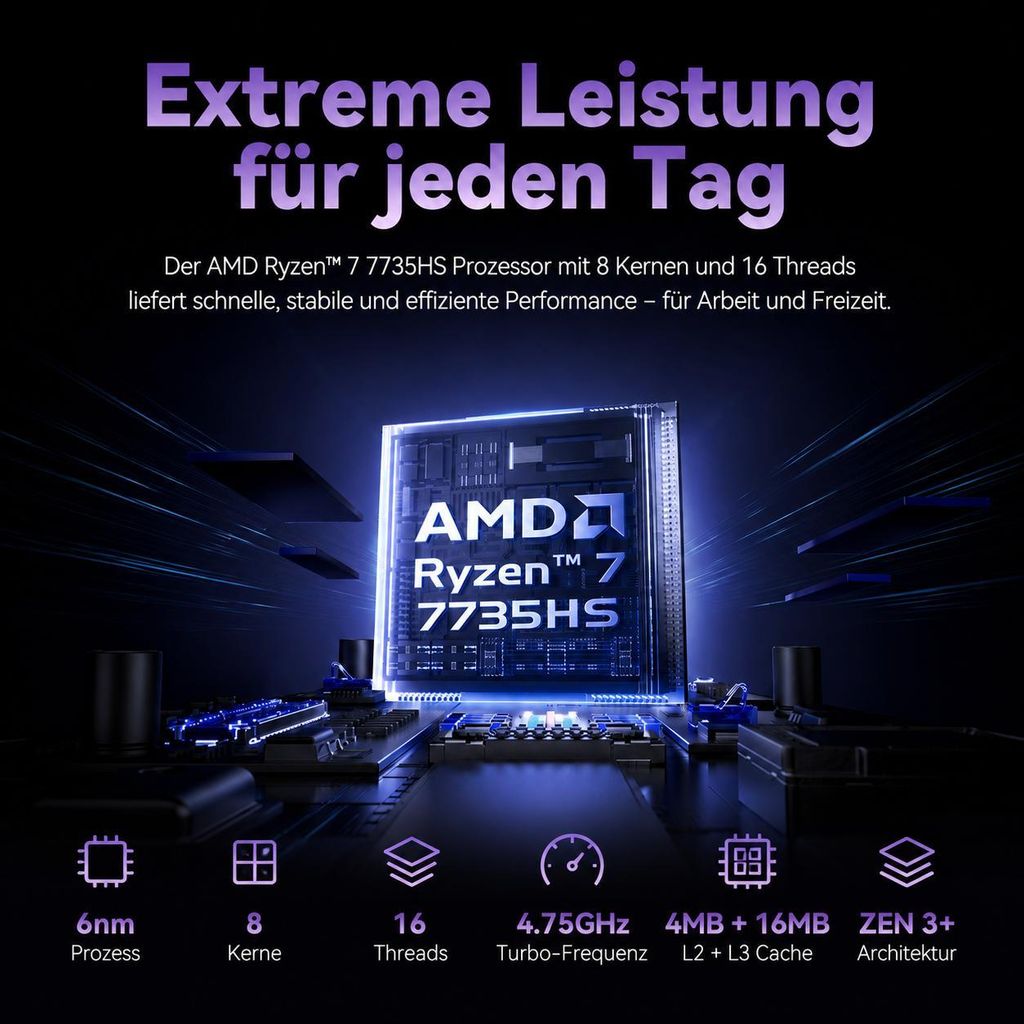 Blackview GamiBook 6, 16" AMD Ryzen 7 7735HS gaming laptop mit Tastaturschutzfolie Notebook, 16:10 FHD/16GB+512GB SSD/AMD Radeon 680M Graphics/Wifi 6