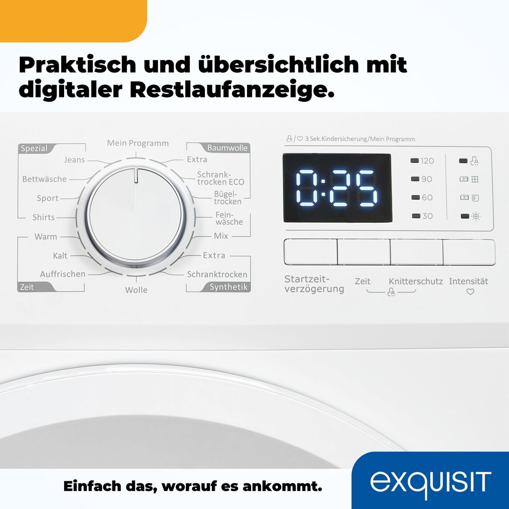 Exquisit Wärmepumpentrockner, 8kg Trockner mit 16 Programmen, Startzeitvorwahl, Knitterschutz, TWP803 - 030E weiss