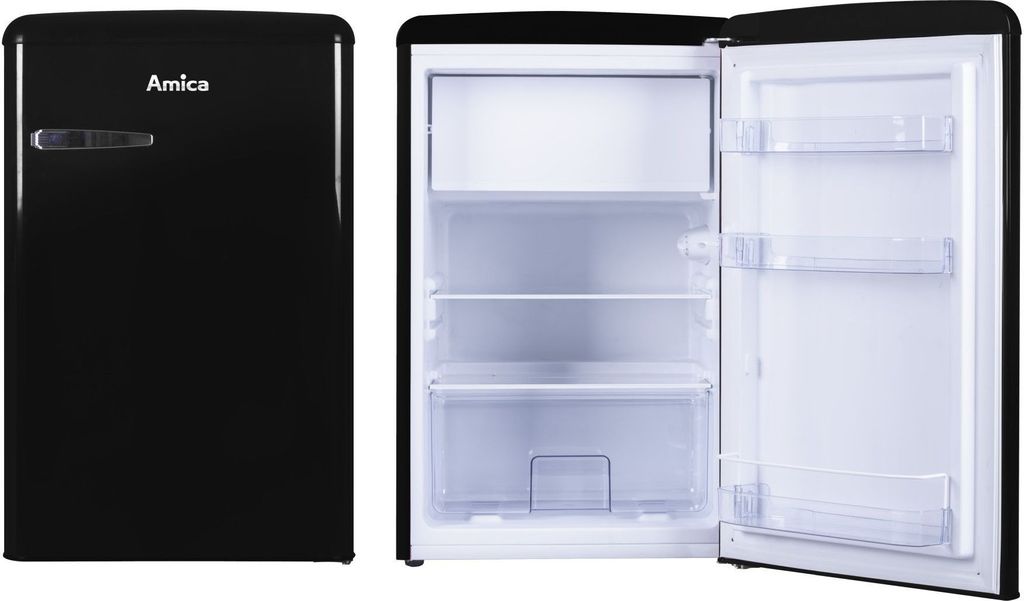 Amica KS 15614 S, Kühlschrank mit Gefrierfach im Retro Design, 85 cm Höhe, black,