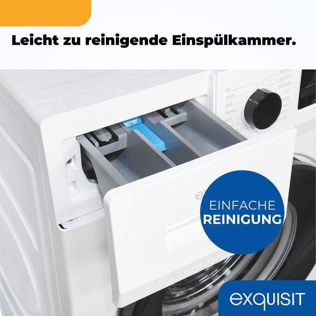 Exquisit Waschmaschine 8kg, Energieeffizienzklasse A, max. 1400 U/Min, Schnellprogramm, Startzeitvorwahl, ECO, 16 Waschprogramme, WA58014 - 340A weiss