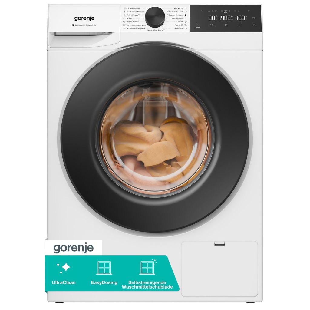 gorenje W5G494A1P1 Waschmaschine 9kg 1400 U/min., freistehend, SteamTech, EasyDosing, ConnectLife Wifi, weiß