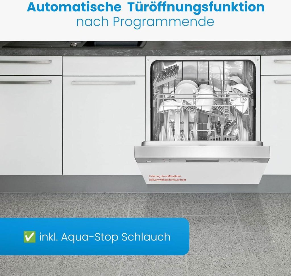 Bomann Geschirrspüler 60cm, teilintegrierte Ausführung, sehr leise, automatische Türöffnung, inkl. Aquastop, 40° - 65°C, 6 Programme - GSPE 7423 TI