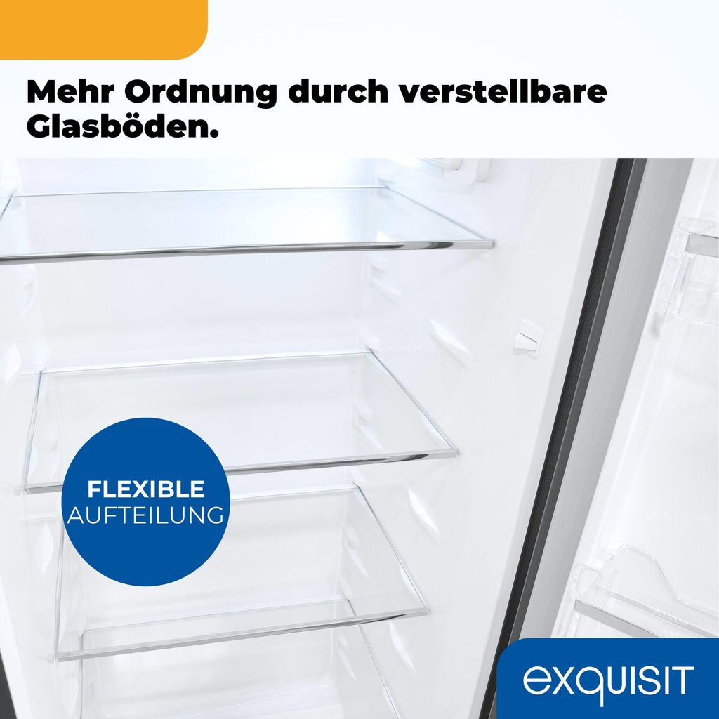 Exquisit Vollraum - Kühlschrank ohne Gefrierfach, 242 Liter, 5 Ablagen, 4 Türablagen, Türanschlag wechselbar, 55 cm Breite, KS320 - V - H - 040E inoxlook - az